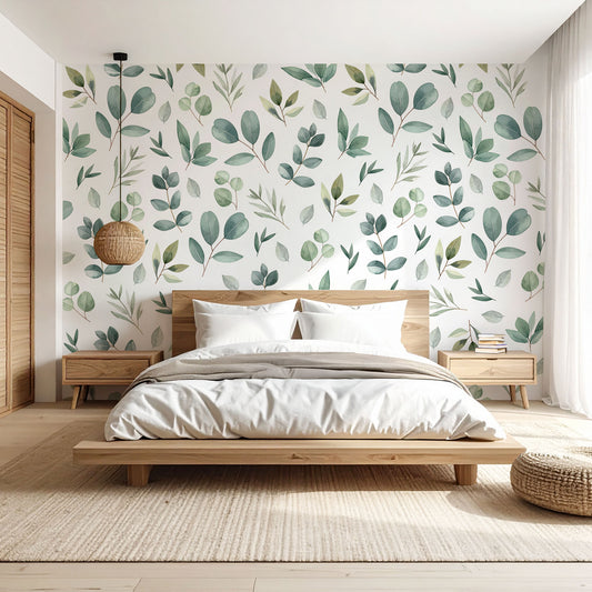 Aquarell-Tapete mit grünen Blättern