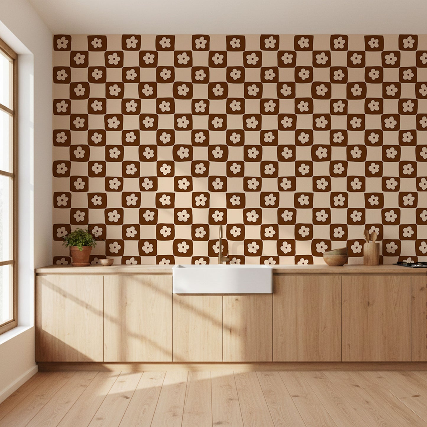 Tapete Blumen Kacheln