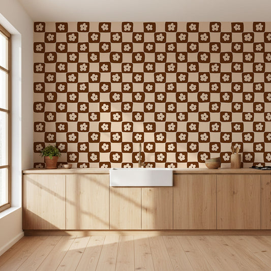 Tapete Blumen Kacheln