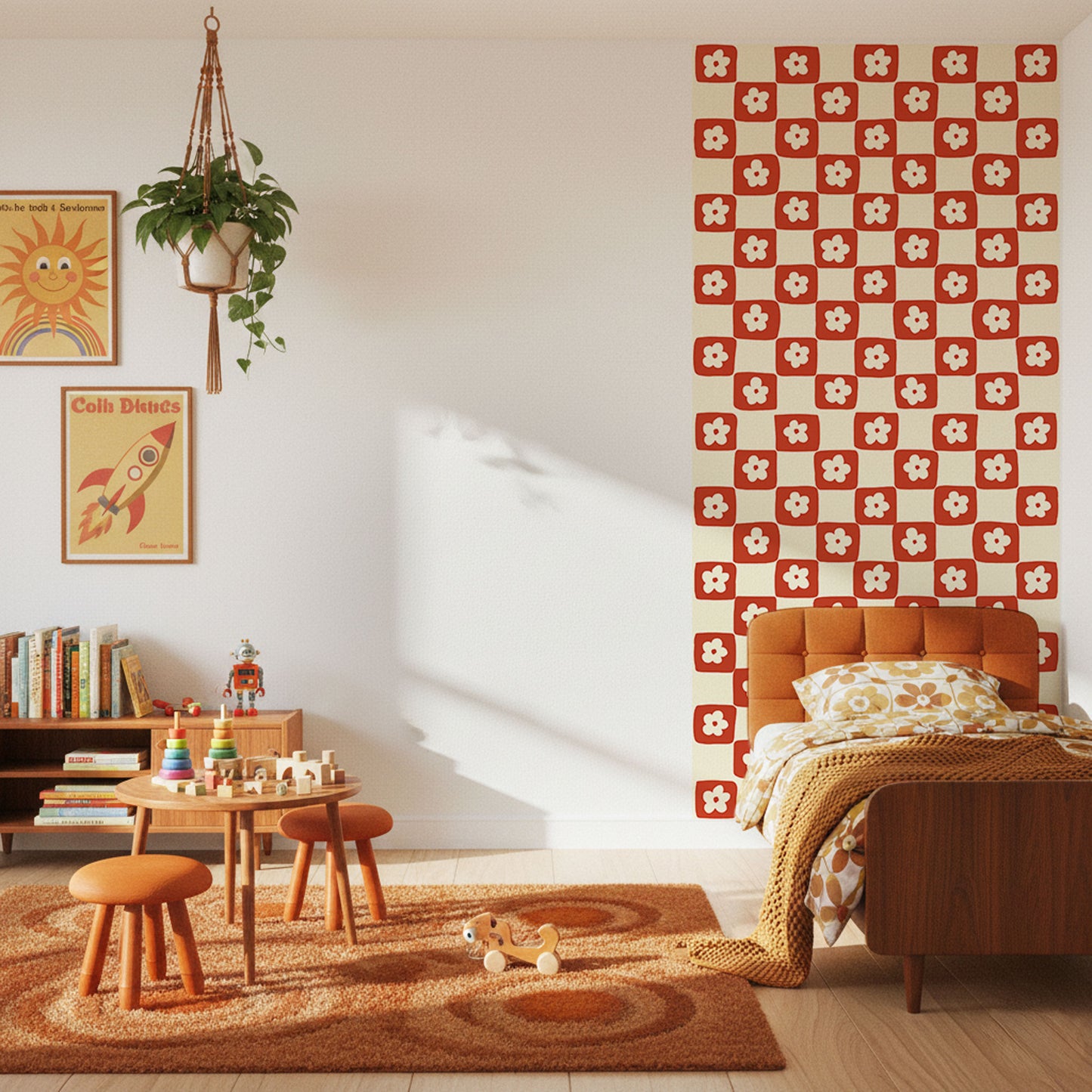 Tapete Blumen Kacheln