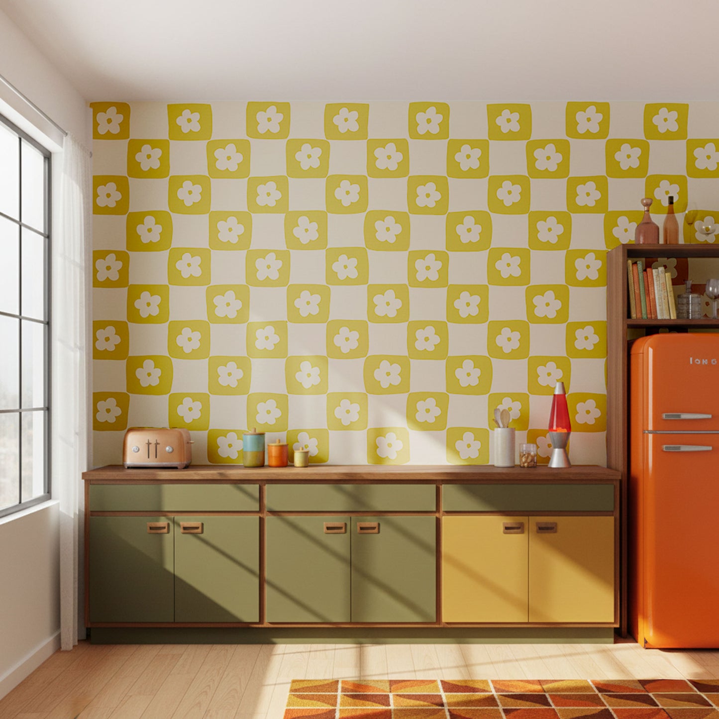 Tapete Blumen Kacheln