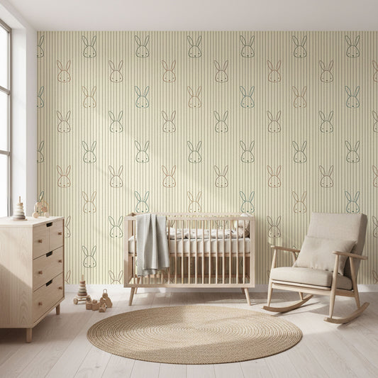 Kindertapete Hasen gestreift Creme
