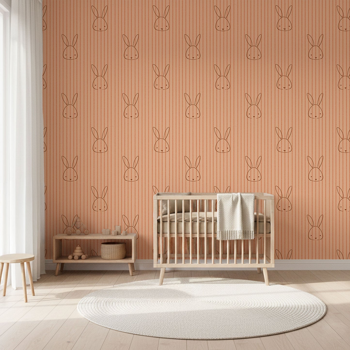 Kindertapete Hasen gestreift Orange
